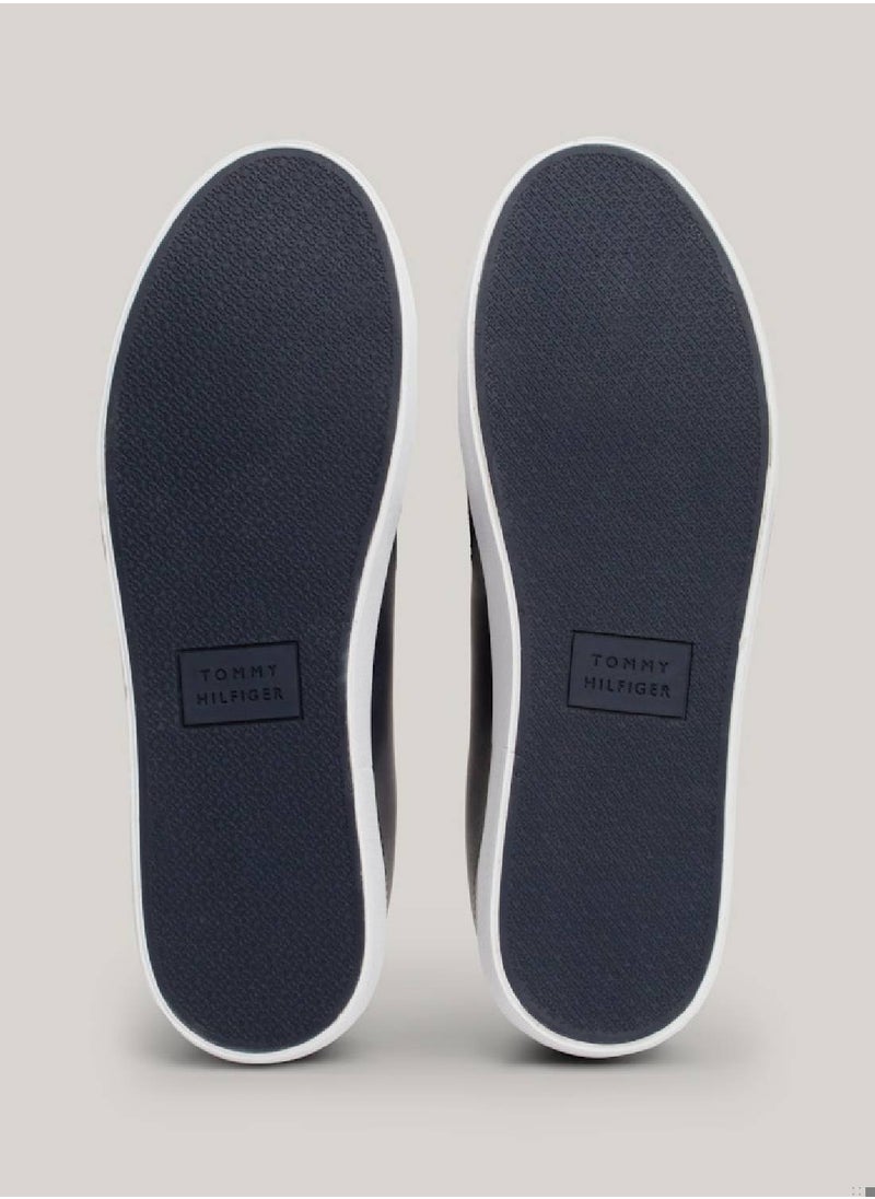 TOMMY HILFIGER - Men's Essential Textured Stitch Logo Trainers -  Recycled leather mix upper, Blue - Image 1
