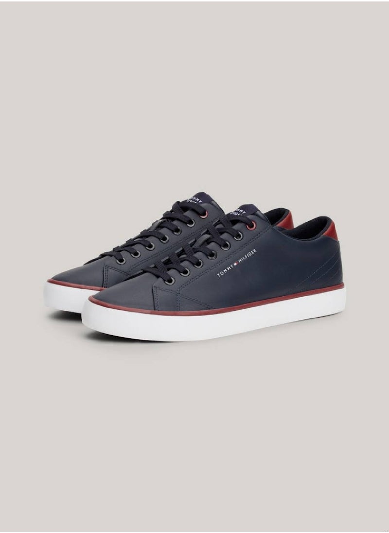 TOMMY HILFIGER - Men's Essential Textured Stitch Logo Trainers -  Recycled leather mix upper, Blue - Image 1