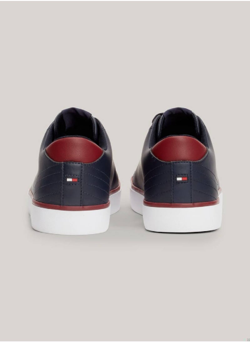 TOMMY HILFIGER - Men's Essential Textured Stitch Logo Trainers -  Recycled leather mix upper, Blue - Image 1