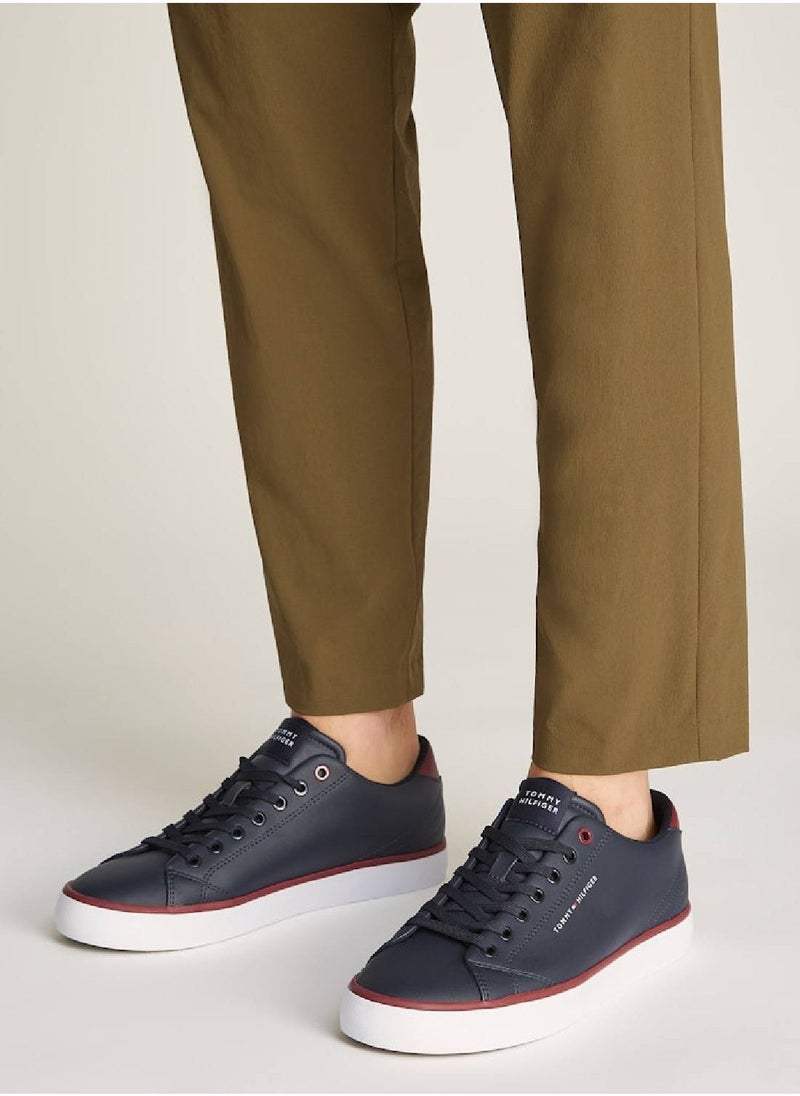 TOMMY HILFIGER - Men's Essential Textured Stitch Logo Trainers -  Recycled leather mix upper, Blue - Image 1