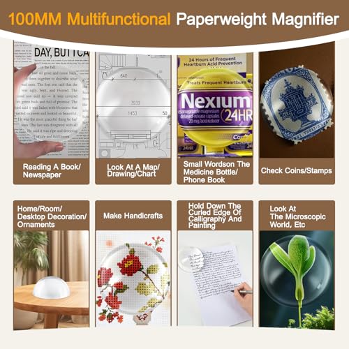 BIJIA 4 Inch Optics Glass Dome Magnifier Paperweight Reading Magnifying Glass Paperweight Optical Half Ball Lens with Gift Box - Image 3