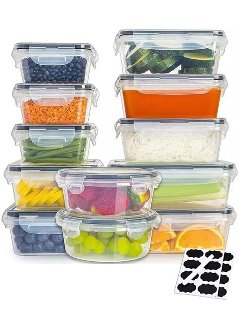 Meal Prep Container Airtight Food Storage Container Set of 12 pcs Re-usable Plastic Food Containers Stackable Kitchen Organizer Boxes Tupperware BPA Free & Microwave Freezer Dishwasher Safe