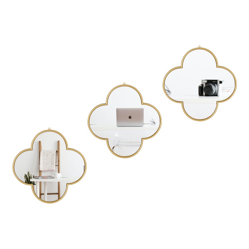 DECANIT Gold Mirrors for Wall Decoration Clover Mirrors for Living Room Decor Home Decor Pack of 3