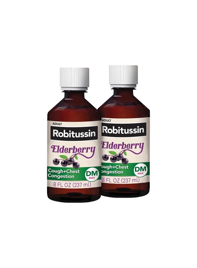 Robitussin Maximum Strength Elderberry Cough Plus Chest Congestion DM, Cough Suppressant for Adults, Providing Non Drowsy Liquid Cough and Chest Congestion Relief - 2x8 Fl Oz - Image 1