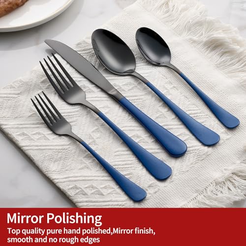 Onlycooker 20-Piece Black Silverware Set 18/0 Stainless Steel Flatware Sapphire Blue Handle Cutlery Set Service for 4 Dinner Knives Forks Spoons Set Mirror Finish Dishwasher Safe - Image 3