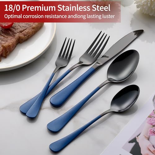 Onlycooker 20-Piece Black Silverware Set 18/0 Stainless Steel Flatware Sapphire Blue Handle Cutlery Set Service for 4 Dinner Knives Forks Spoons Set Mirror Finish Dishwasher Safe - Image 4