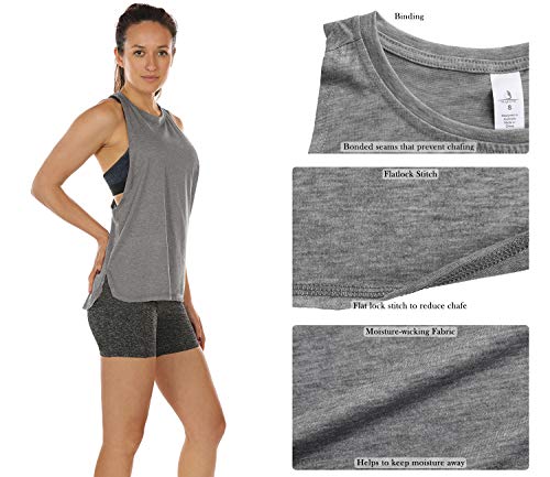 icyzone Workout Tank Tops for Women - Running Muscle Tank Sport Exercise Gym Yoga Tops Athletic Shirts(Pack of 3) (M, Black/Grey/Lavender) - Image 3