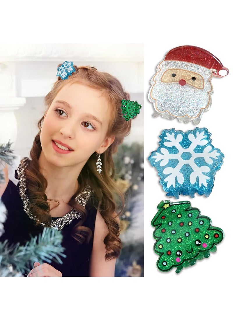 BASEMMAHER Christmas Snowflake Hair Claw Clips for Women Santa Claus Xmas Tree Hairpins Barrettes Tortoise Nonslip Strong Grip Clips Hair Accessories for Girls Thick Thin Hair Xmas Party 3Pcs 