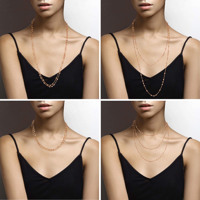 Miabella Italian 18K Yellow or Rose Gold Plated Beaded Ball Rosary Long Wrap Layering Station Chain Necklace for Women, 60" (Rose-Gold-Plated-Bronze) - Image 4