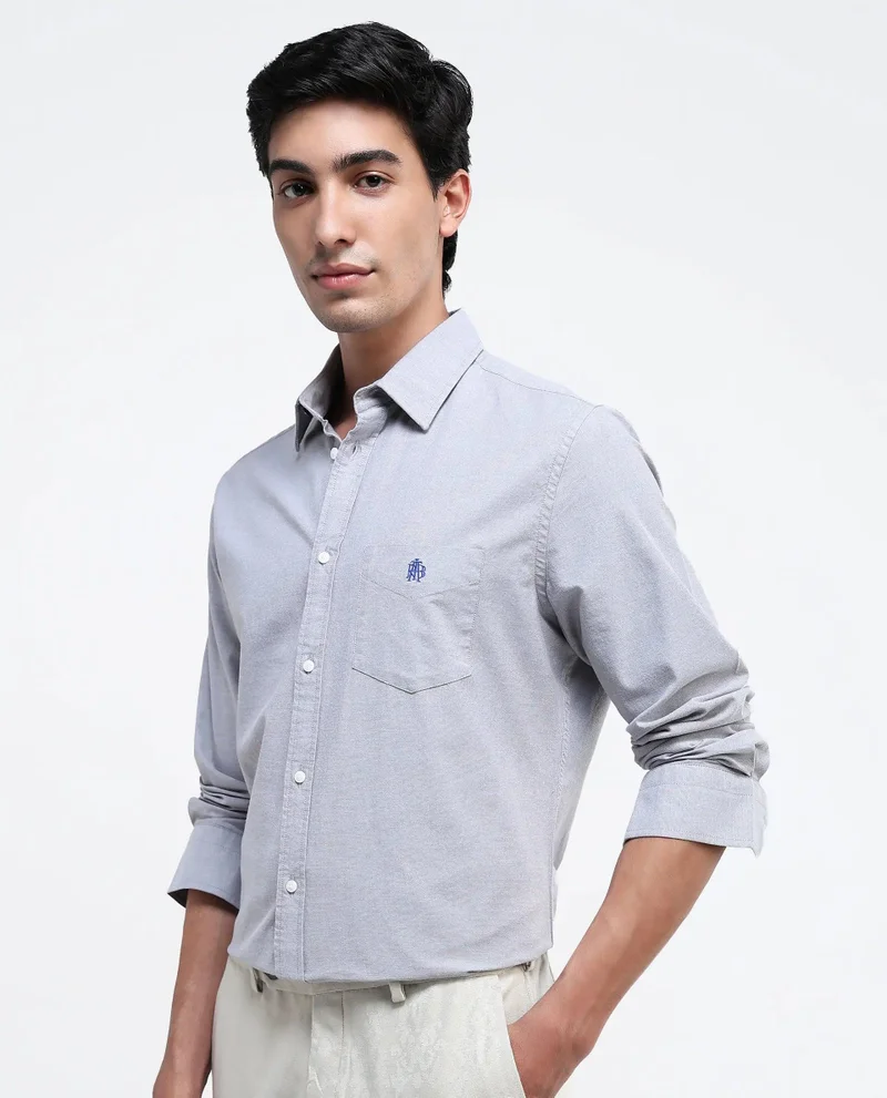 Rare Rabbit Men's Button-Down Plain Formal Shirt With Embroidered Logo