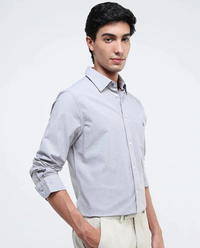 Rare Rabbit Men's Button-Down Plain Formal Shirt With Embroidered Logo