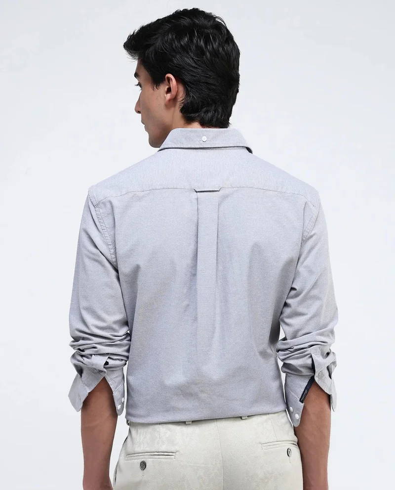 Rare Rabbit Men's Button-Down Plain Formal Shirt With Embroidered Logo