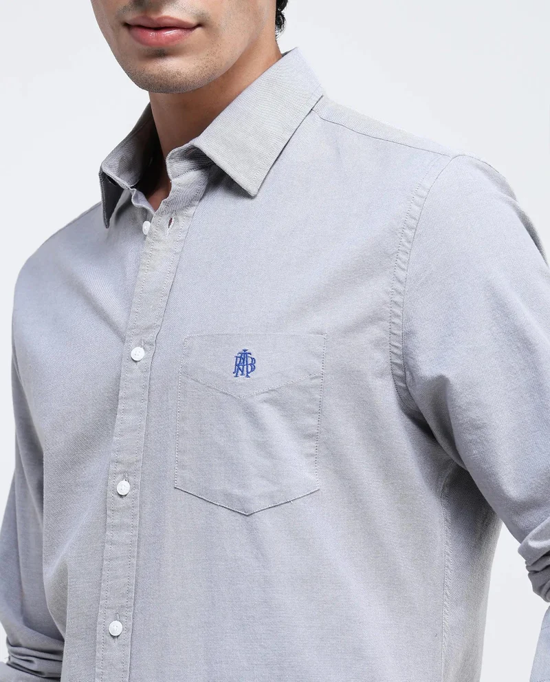Rare Rabbit Men's Button-Down Plain Formal Shirt With Embroidered Logo