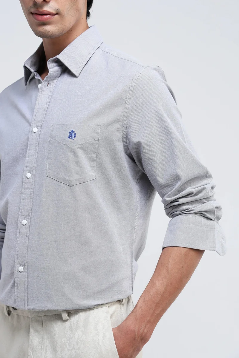 Rare Rabbit Men's Button-Down Plain Formal Shirt With Embroidered Logo