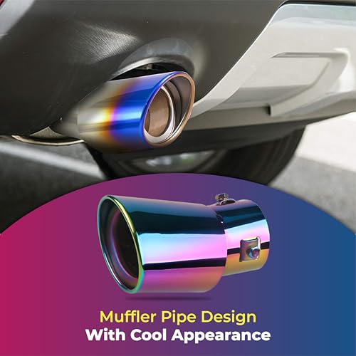 MIKANIX Universal Car Exhaust Muffler Tip | Stainless Steel Burnt Look Silencer End Pipe | Anti-Rust, Stylish Oval Exhaust Tail Pipe with Fitting Kit (BLUE) - Image 2