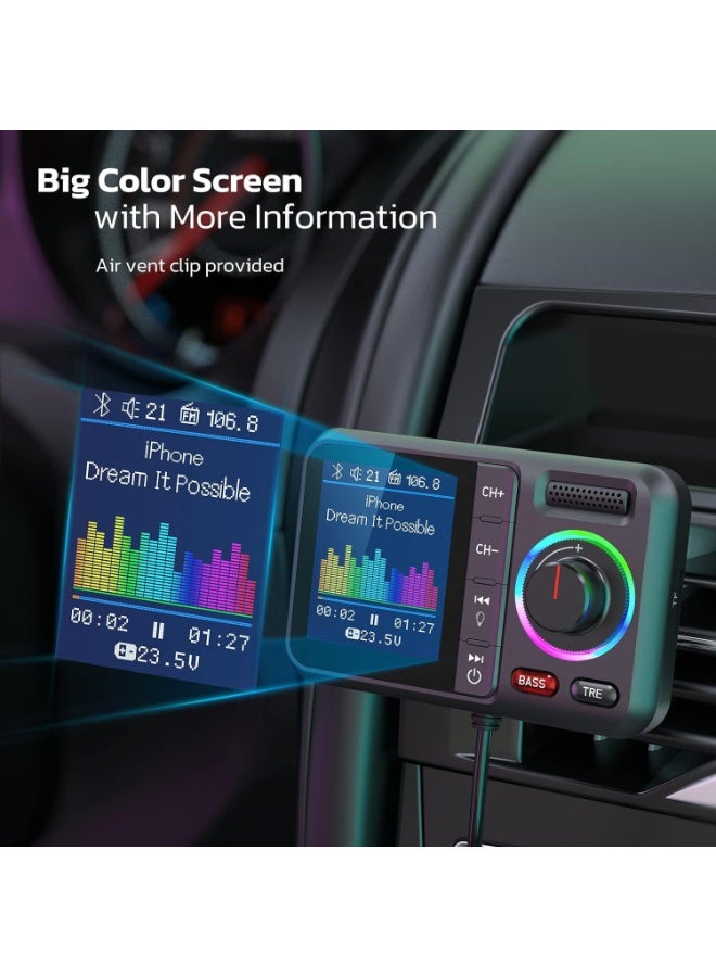 Car MP3 Bluetooth Player with Large Color Screen, QC3.0 Fast Charger Dual USB FM Transmitter, U Disk & TF Card Support, Hands-Free Bluetooth Car Charger (2 in 1) - Image 2