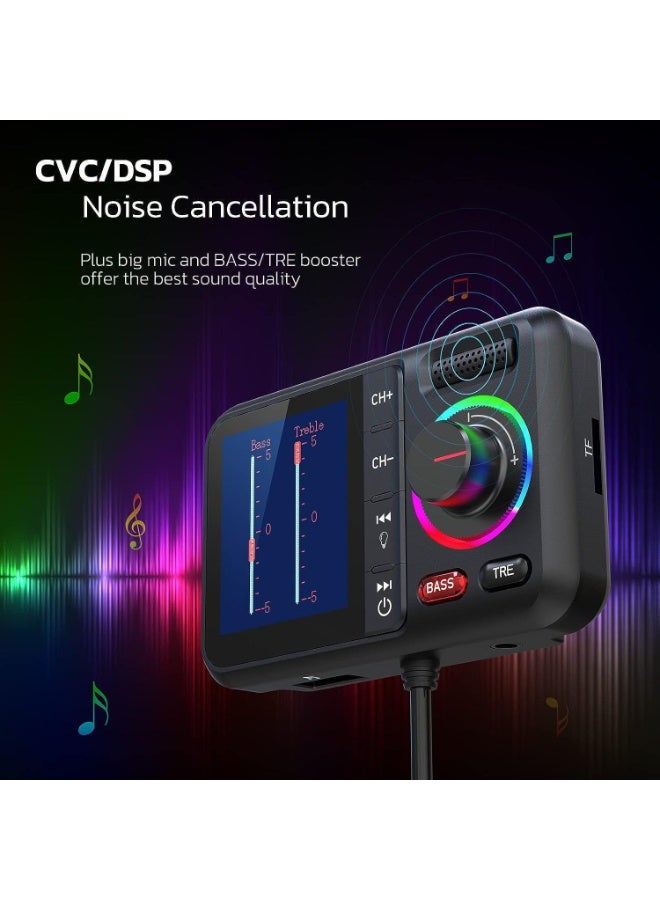 Car MP3 Bluetooth Player with Large Color Screen, QC3.0 Fast Charger Dual USB FM Transmitter, U Disk & TF Card Support, Hands-Free Bluetooth Car Charger (2 in 1) - Image 5