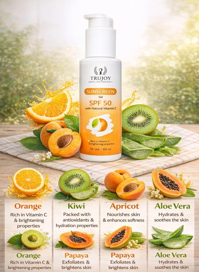TRUJOY SPF 50 Sunscreen Gel for Men & Women, Vitamin C Enriched Sun Protection, Fast Absorbing Non Sticky Formula, 100 ml - Image 2