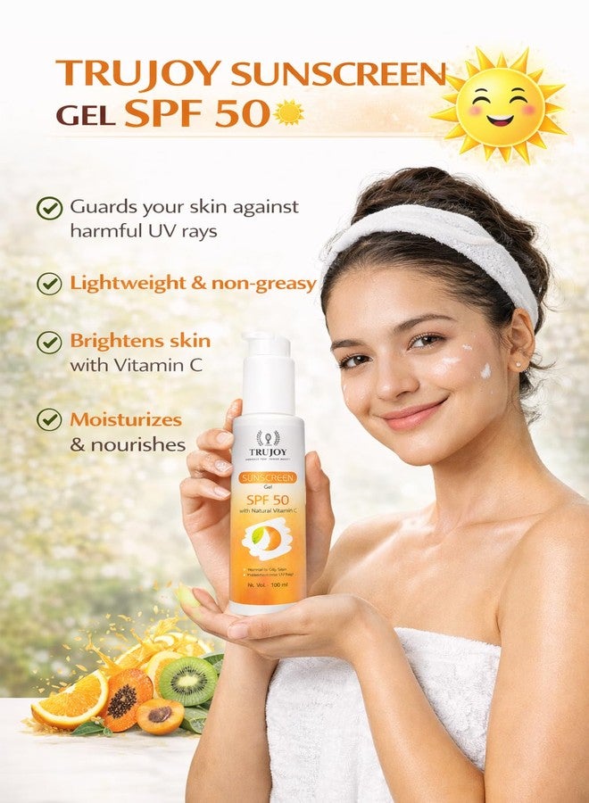 TRUJOY SPF 50 Sunscreen Gel for Men & Women, Vitamin C Enriched Sun Protection, Fast Absorbing Non Sticky Formula, 100 ml - Image 3