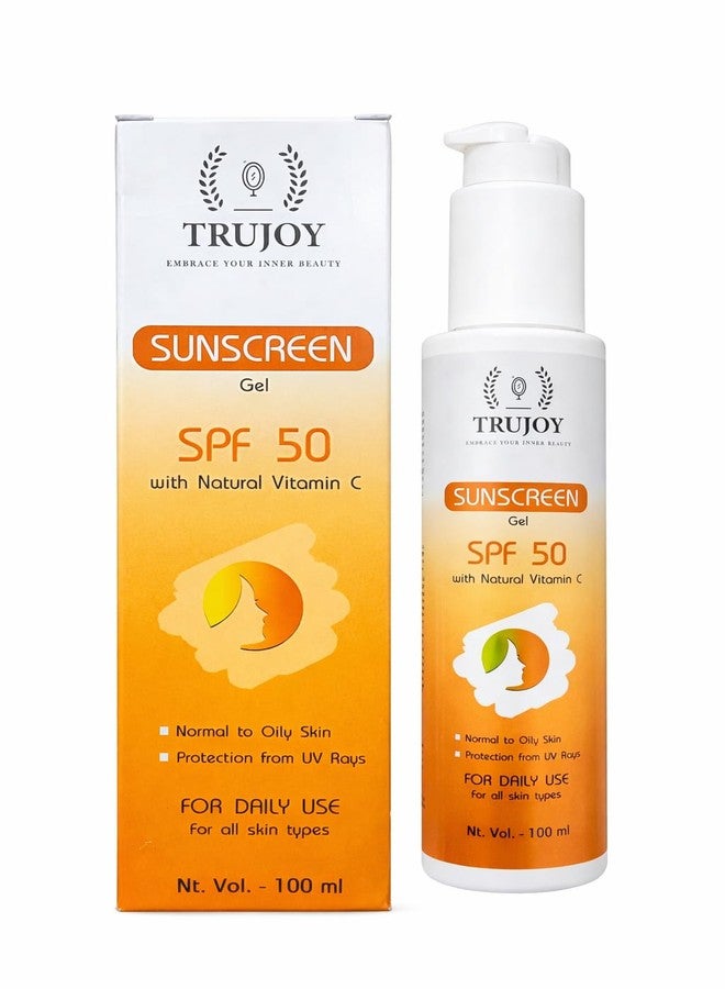 TRUJOY SPF 50 Sunscreen Gel for Men & Women, Vitamin C Enriched Sun Protection, Fast Absorbing Non Sticky Formula, 100 ml - Image 1