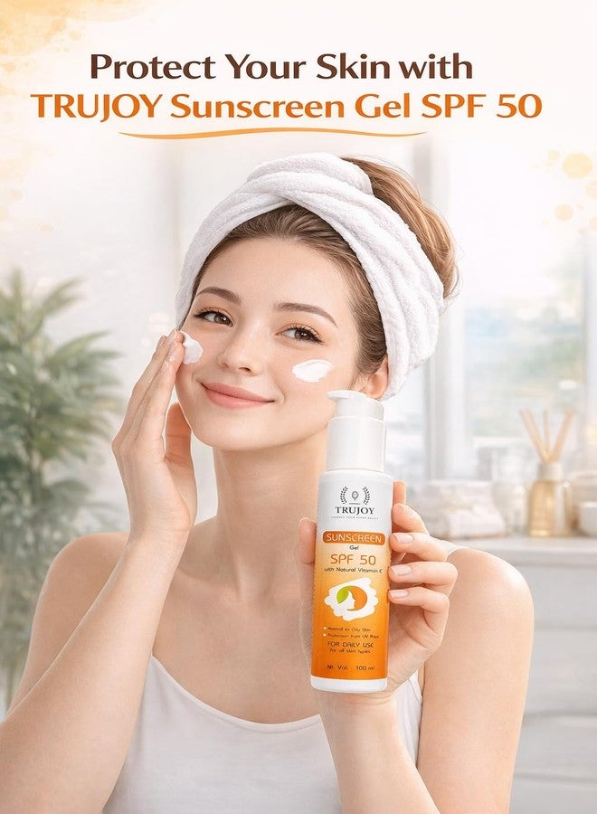 TRUJOY SPF 50 Sunscreen Gel for Men & Women, Vitamin C Enriched Sun Protection, Fast Absorbing Non Sticky Formula, 100 ml - Image 4