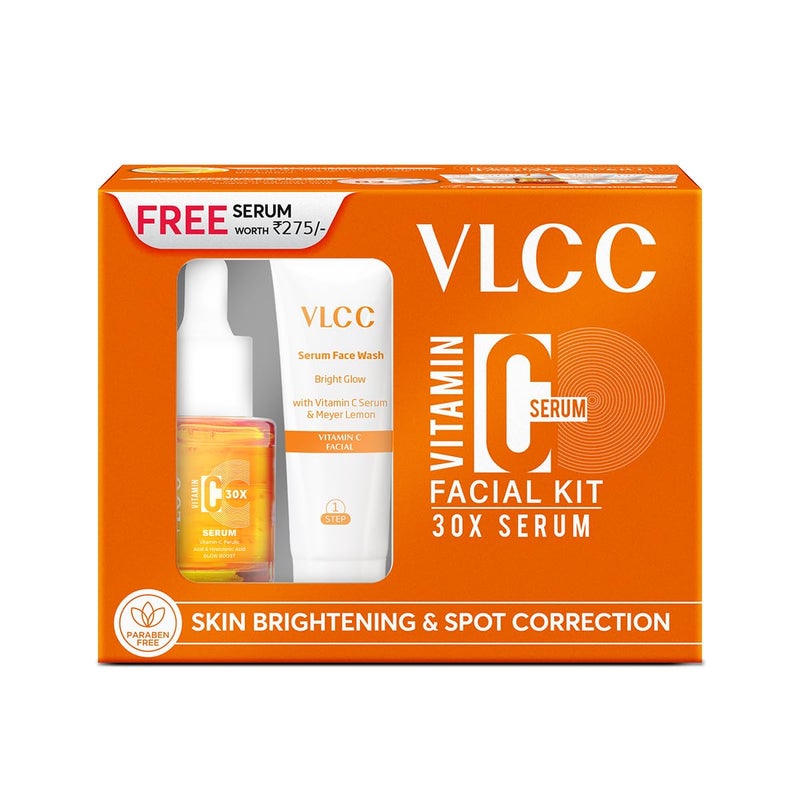 VLCC Vitamin C Serum Facial Kit 135g Skin Brightening Facial Kit Skin Brightening Facial at Home Fades Spots and Dullness Vitamin C Hyaluronic Acid Ferulic Acid - Image 1