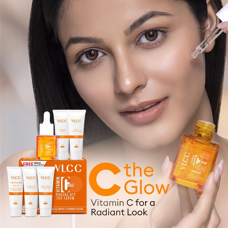 VLCC Vitamin C Serum Facial Kit 135g Skin Brightening Facial Kit Skin Brightening Facial at Home Fades Spots and Dullness Vitamin C Hyaluronic Acid Ferulic Acid - Image 3