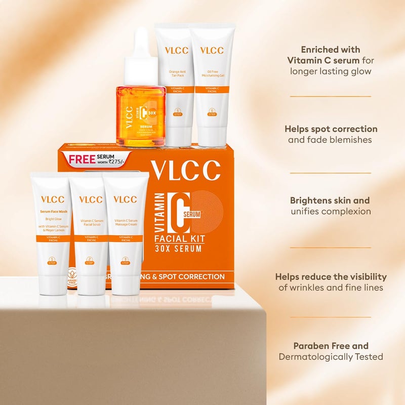 VLCC Vitamin C Serum Facial Kit 135g Skin Brightening Facial Kit Skin Brightening Facial at Home Fades Spots and Dullness Vitamin C Hyaluronic Acid Ferulic Acid - Image 4