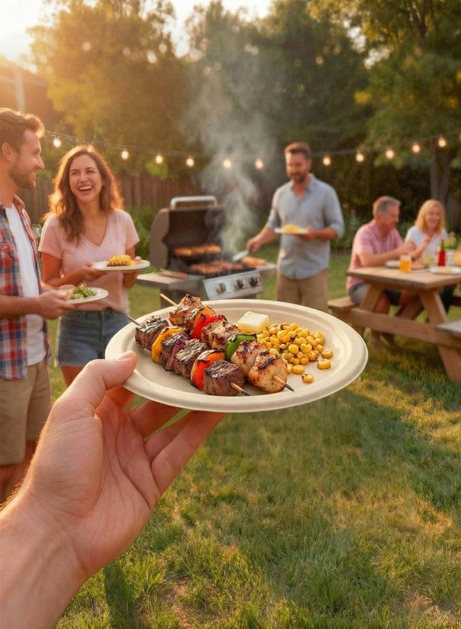 Goodluck 6 Inch Natural Compostable Plates 100 Pack, 100% FSC Certified Unbleached Bagasse Paper Plates, Heavy Duty Eco Friendly Disposable Plates for Party, Wedding, BBQ, Catering & Everyday Use - Image 3