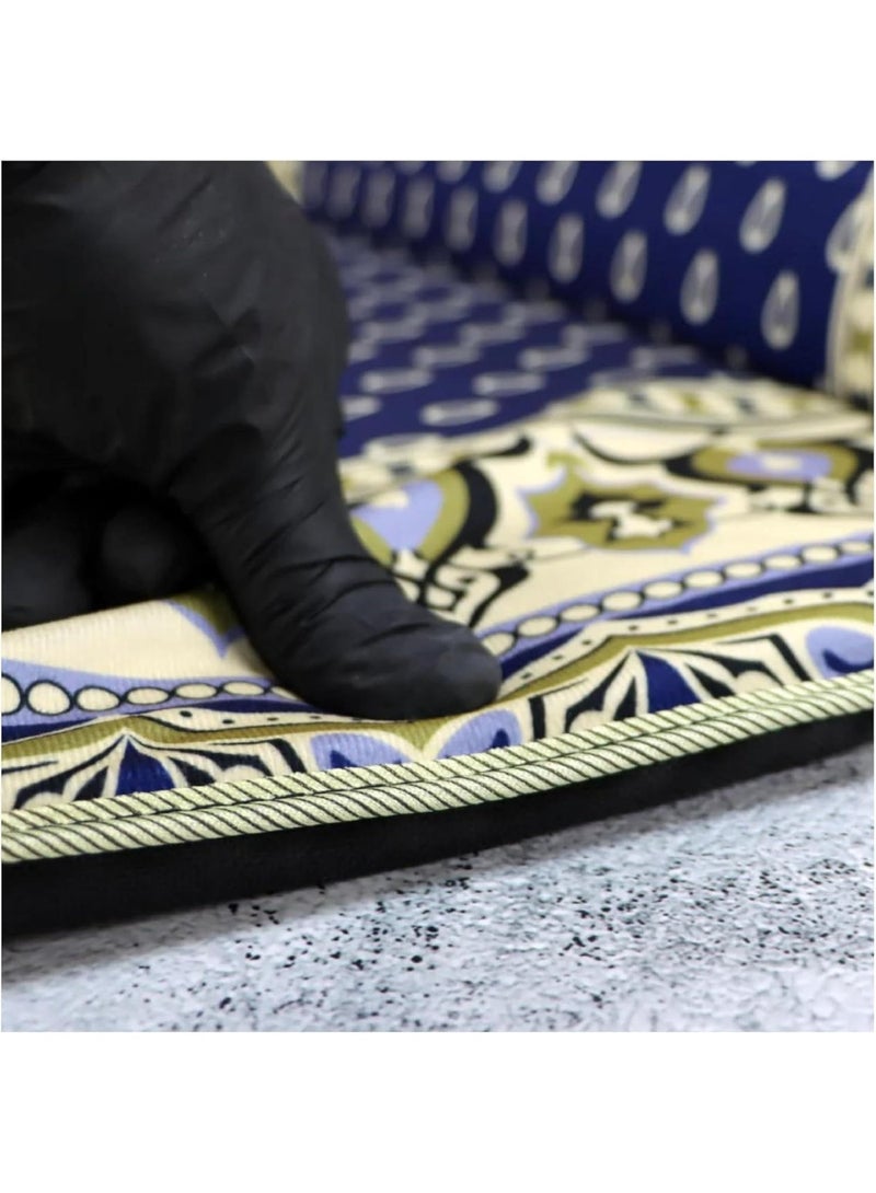 سندس سجادة صلاة فاخرة من إسفنج الذاكرة مع مسند ظهر - راحة ودعم مثاليان لكل صلاة | سجادة صلاة إسلامية قابلة للطي وسهلة الحمل (أزرق ملكي مع لمسات ذهبية) - Image 3