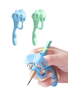 Jourvent 2-Piece Silicone Pencil Grips, Pen Grip, Posture Correction, Suitable for Kindergarten, Preschool Children, Children Pen Writing Aid, Green+Blue  - Image 1