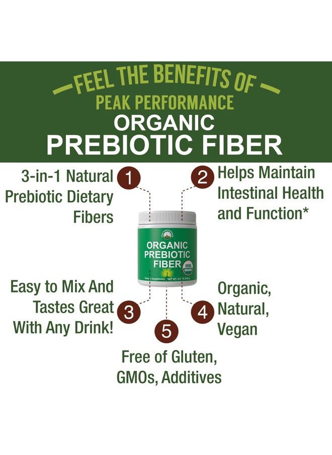 Peak Performance Organic Prebiotic Fiber 3-in-1 Vegan Powder for Gut Health. USDA Organic Raw Whole Food Plant Based Prebiotics Digestive Supplement with Organic Inulin (Jerusalem Artichoke), Acacia Fibers, SunFiber  - Image 2