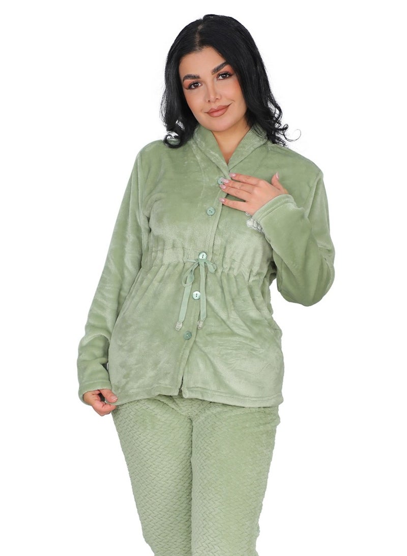 دعدوش  بيجامة نسائية شتوية من الفرو الناعم، طقم بيجامة حريمي من قطعتين للمنزل، مريحة ودافئة,بيجامه شتوية للنساء توفر تغطية كاملة للنساء من دعدوش , - Image 2