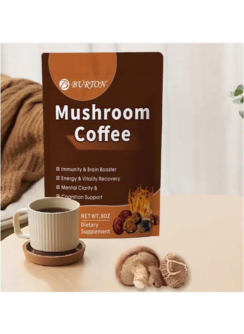 BURTON Mushroom Coffee with Protein and Caffeine, Instant Coffee for Focus, Gut Memory, and Immunity, with Ganoderma Lucidum Extract  - Image 1