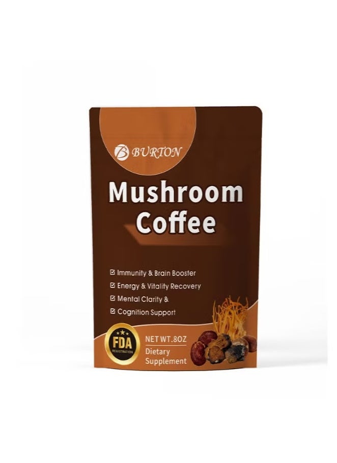 BURTON Mushroom Coffee with Protein and Caffeine, Instant Coffee for Focus, Gut Memory, and Immunity, with Ganoderma Lucidum Extract  - Image 2