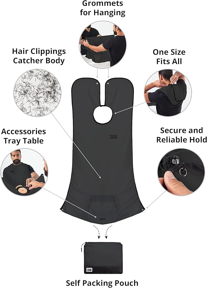 Beard King Beard Bib Apron - Shaving Set for Dad - As Seen on Shark Tank - Men's Hair Catcher for Shaving - Grooming Accessories - Packing Pouch, Black - Image 4