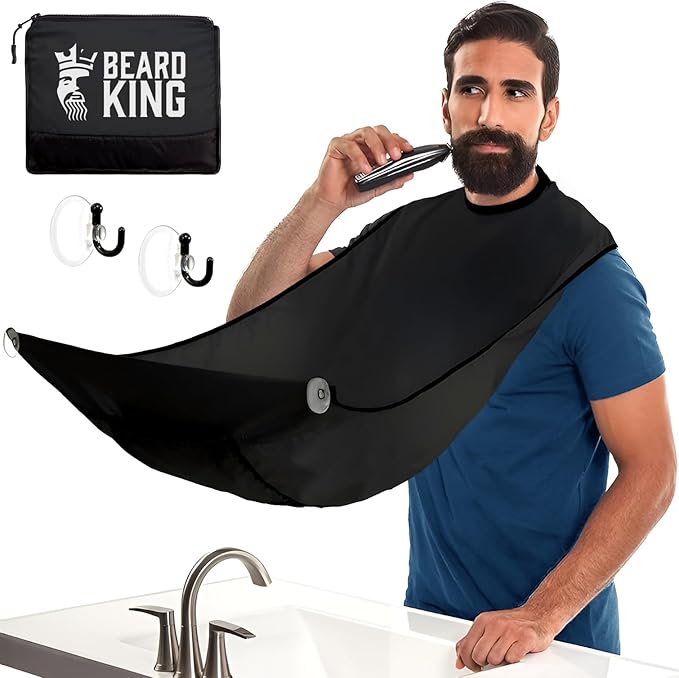 Beard King Beard Bib Apron - Shaving Set for Dad - As Seen on Shark Tank - Men's Hair Catcher for Shaving - Grooming Accessories - Packing Pouch, Black - Image 1