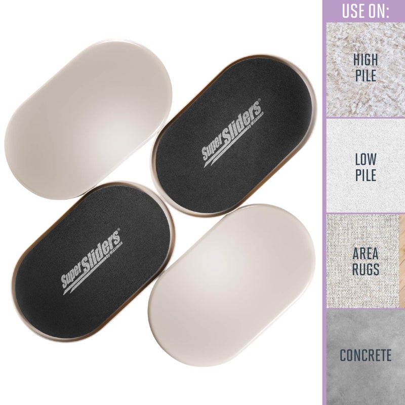SUPER SLIDERS Super Sliders 5 3/4" x 9 1/2" Oval Reusable Furniture Sliders for Carpet - Effortless Moving and Surface Protection, Beige (4 Pack)  - Image 3