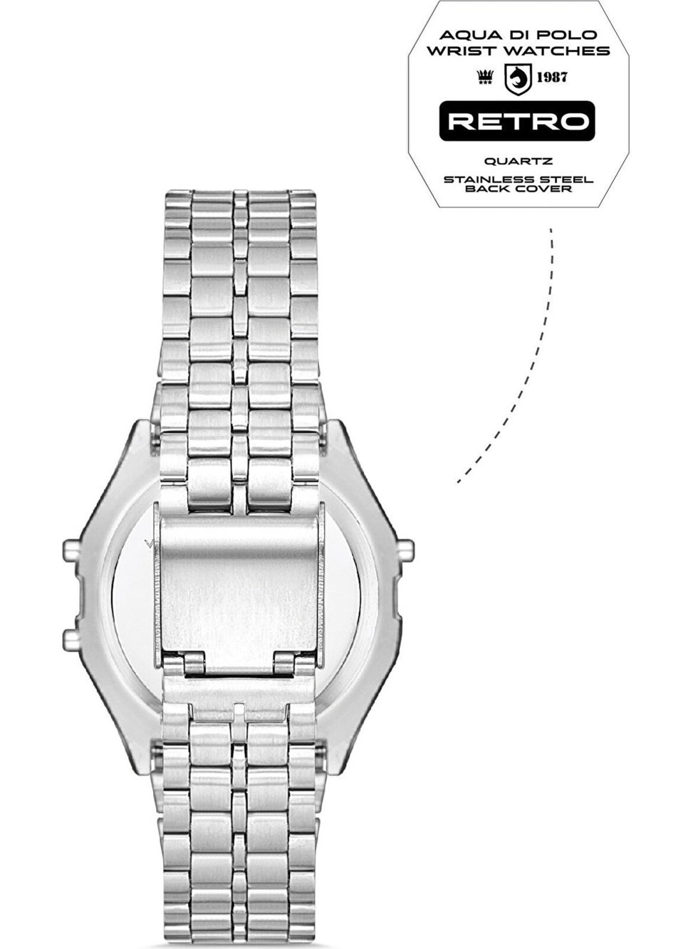 Aqua Di Polo 1987 Aqua di Polo Unisex Plaid Digital Retro Watch with Silver Metal Strap APWA064800  - Image 2