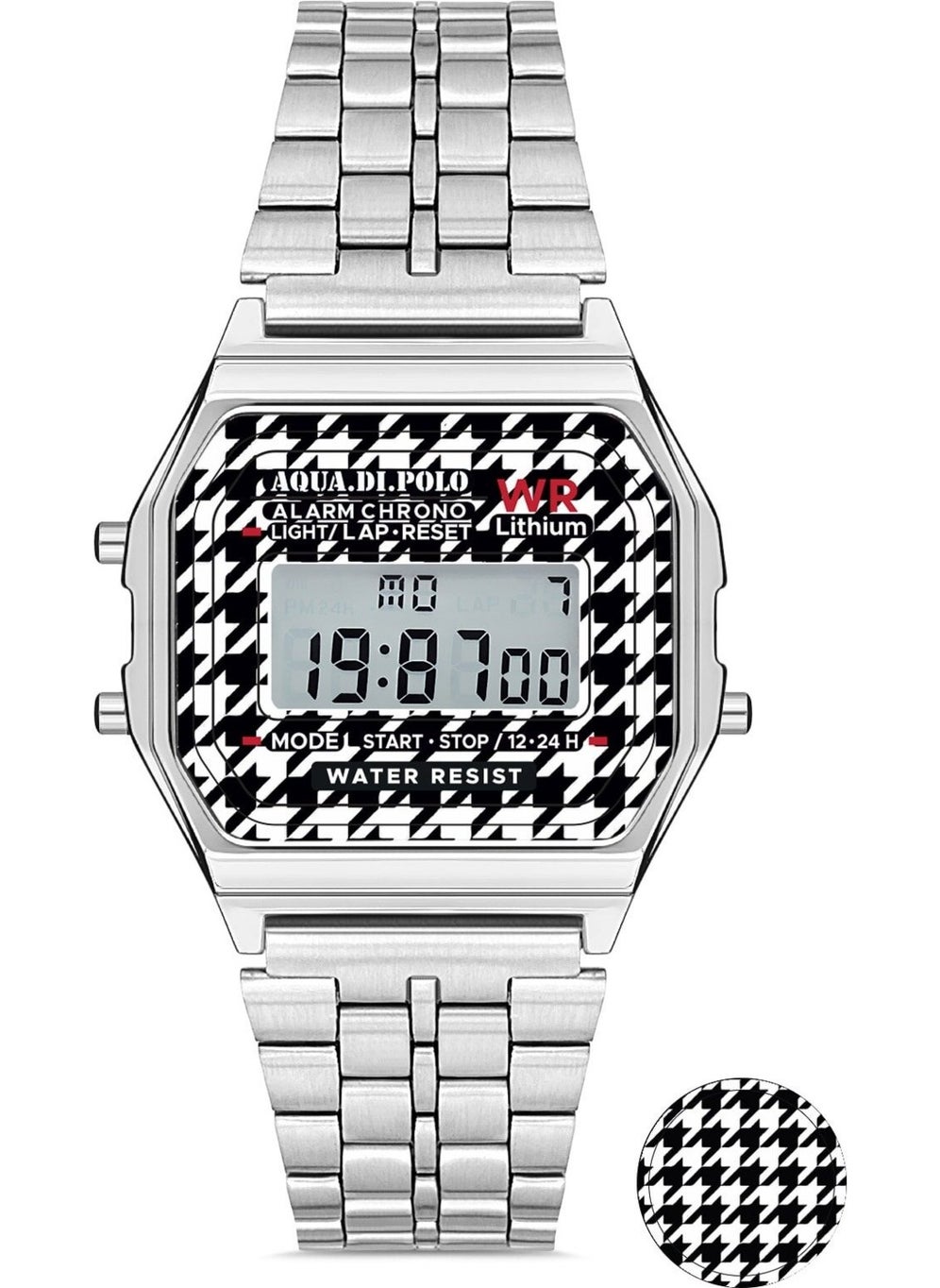 Aqua Di Polo 1987 Aqua di Polo Unisex Plaid Digital Retro Watch with Silver Metal Strap APWA064800  - Image 1