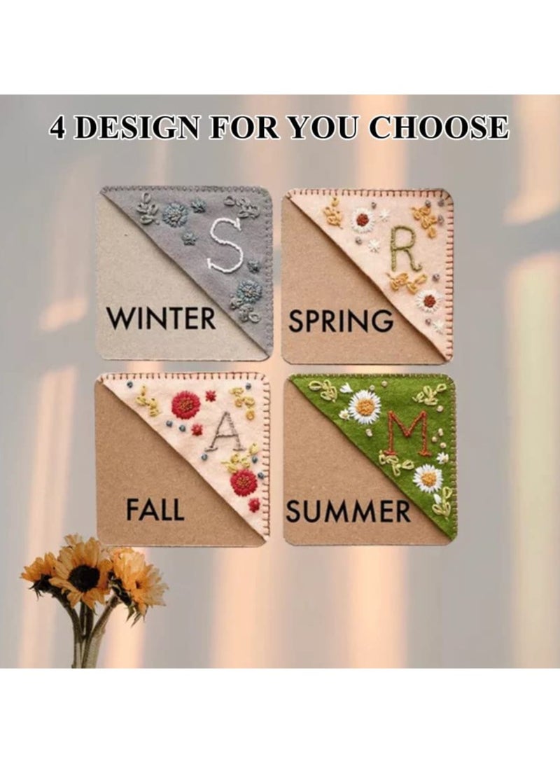 SANMUGEED Personalized Hand Embroidered Corner Bookmark, Hand Stitched Felt Corner Letter Bookmark, Felt Triangle Bookmark, Cute Flower Letter Embroidery Bookmarks for Book Lovers - Image 2
