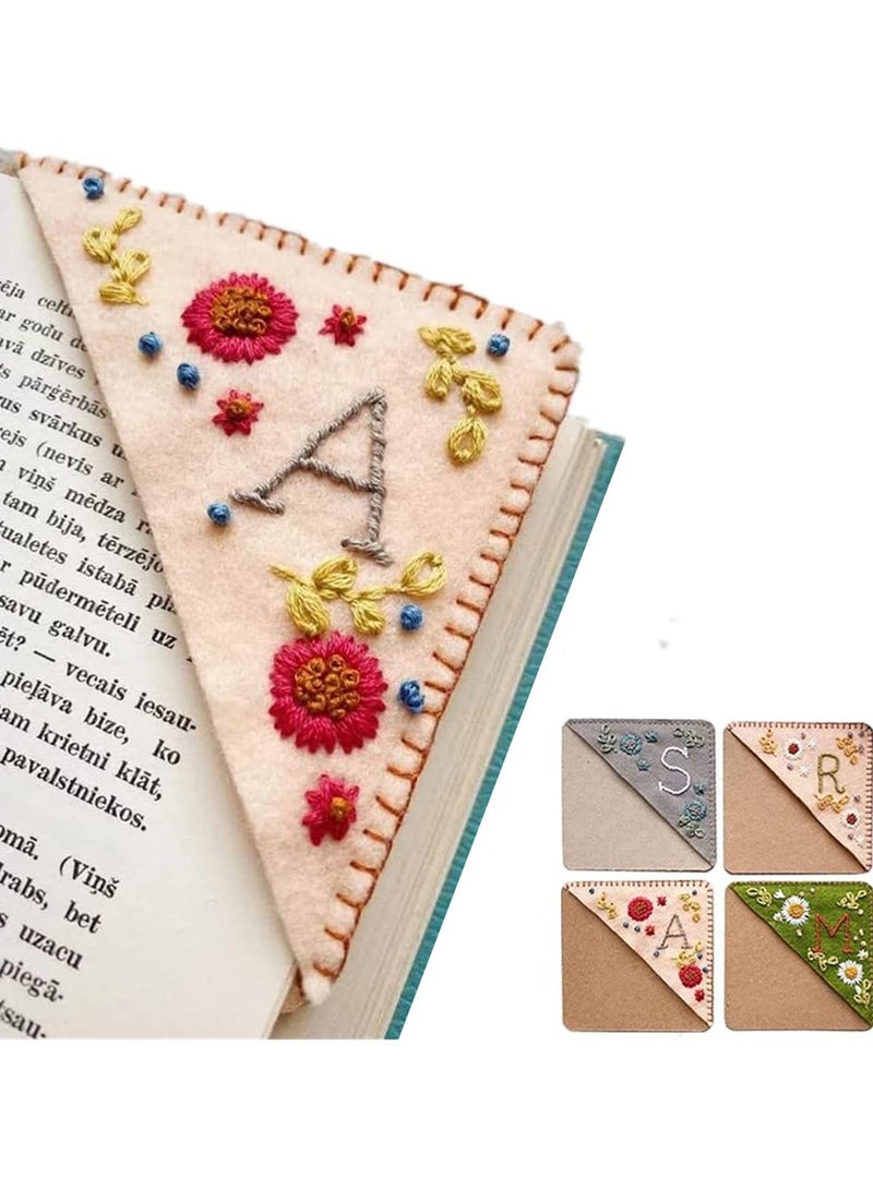 SANMUGEED Personalized Hand Embroidered Corner Bookmark, Hand Stitched Felt Corner Letter Bookmark, Felt Triangle Bookmark, Cute Flower Letter Embroidery Bookmarks for Book Lovers - Image 1