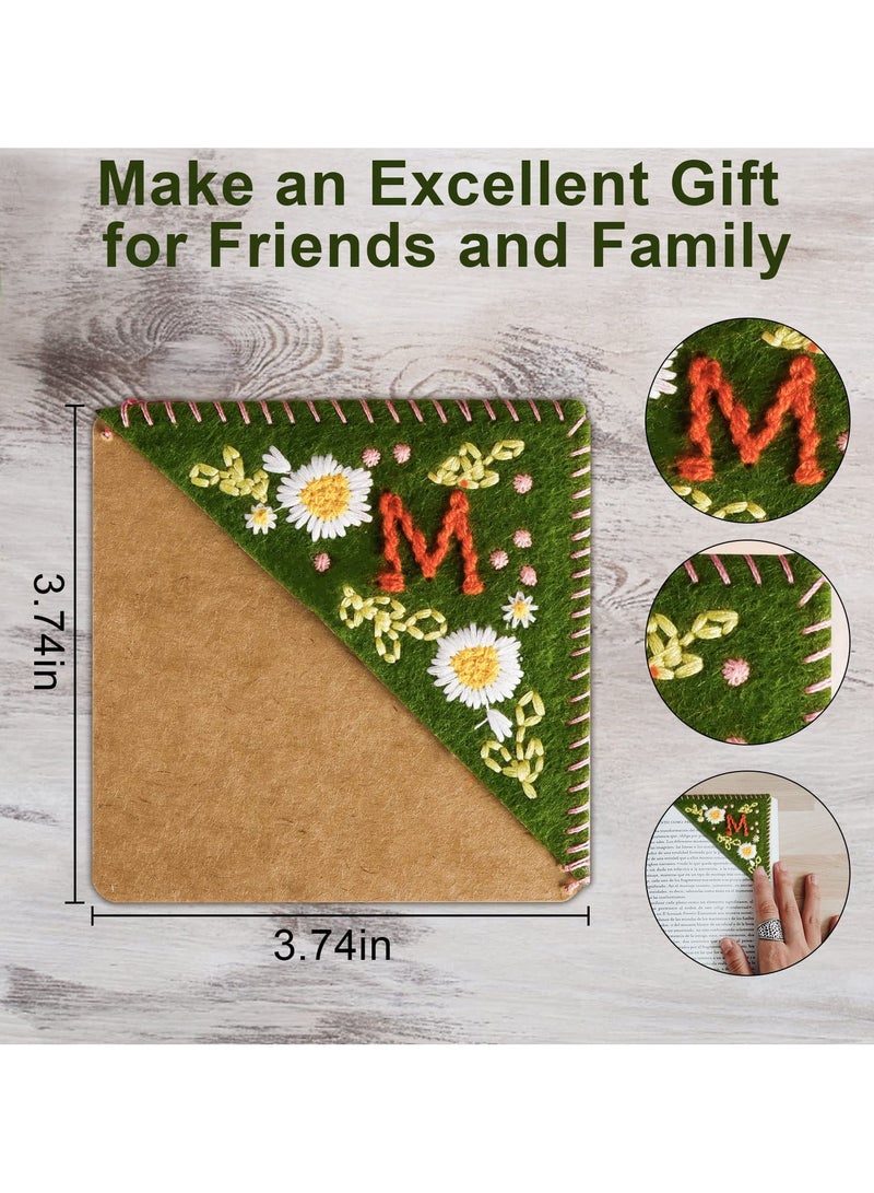 SANMUGEED Personalized Hand Embroidered Corner Bookmark, Hand Stitched Felt Corner Letter Bookmark, Felt Triangle Bookmark, Cute Flower Letter Embroidery Bookmarks for Book Lovers - Image 4