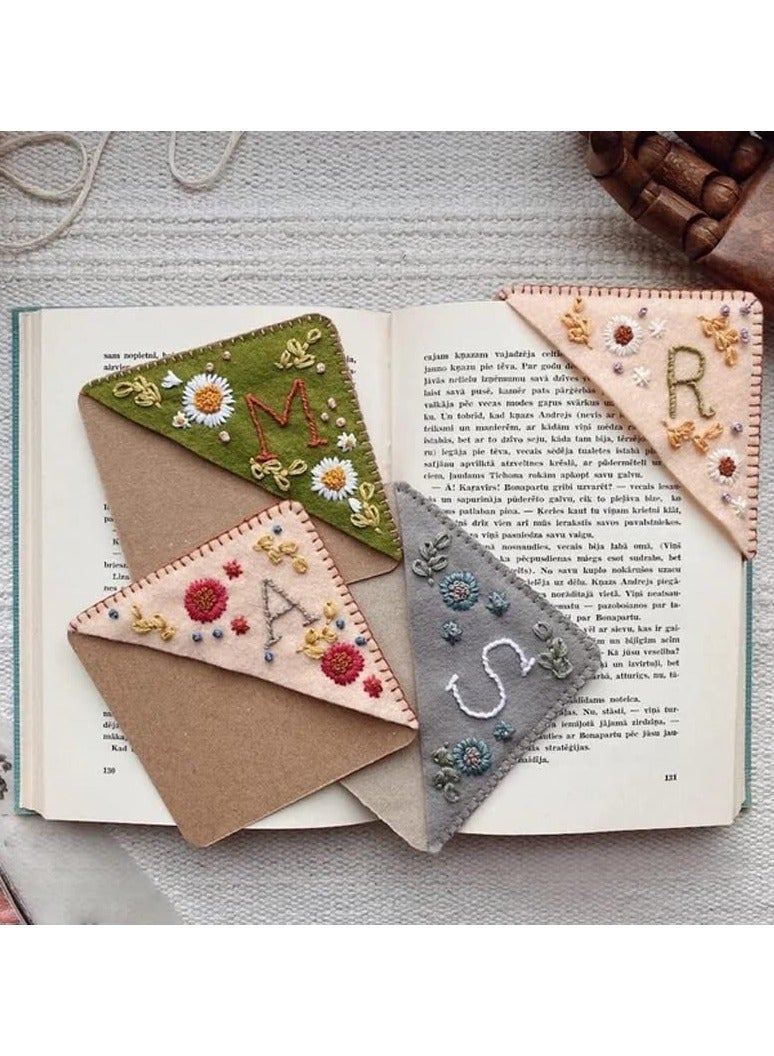 SANMUGEED Personalized Hand Embroidered Corner Bookmark, Hand Stitched Felt Corner Letter Bookmark, Felt Triangle Bookmark, Cute Flower Letter Embroidery Bookmarks for Book Lovers - Image 5