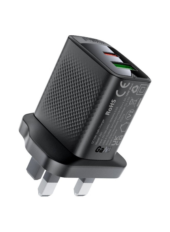 ACEFAST Fast Charge Wall Charger A99 PD30W, Dual Ports 1 USB-C & 1USB-A, Special Shell Texture Design, UK plug, Suitable For  phones / tablets / game consoles, etc - Image 1