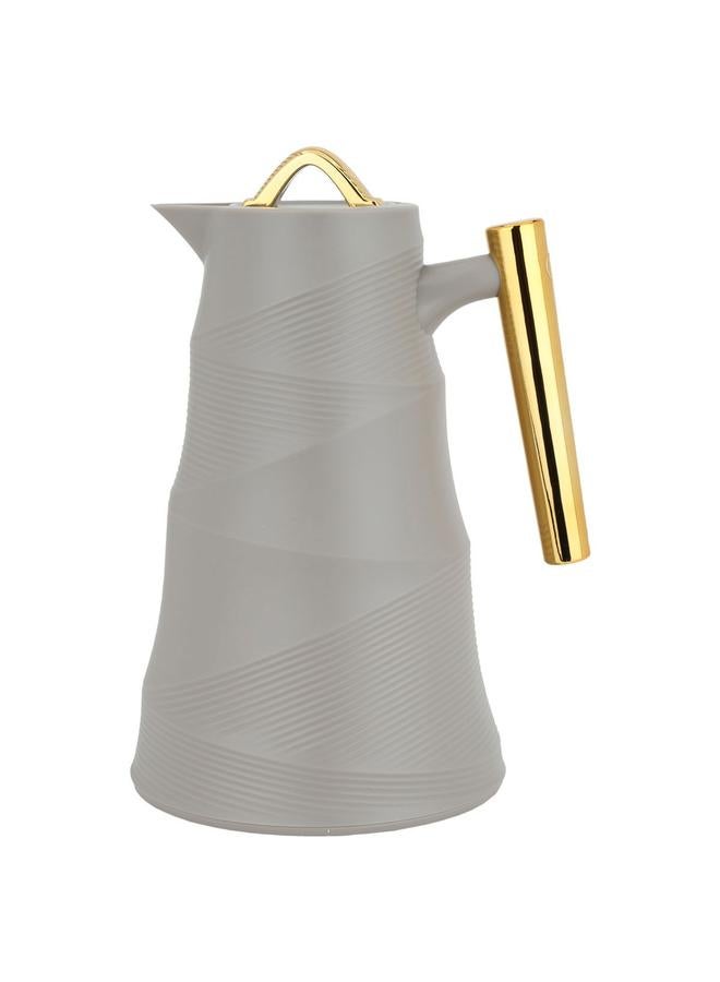 Glory Bamboo Glass Thermos 1 Liter Plastic Body Golden Grey - Image 1