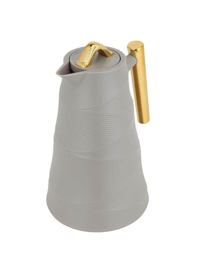 Glory Bamboo Glass Thermos 1 Liter Plastic Body Golden Grey - Image 2