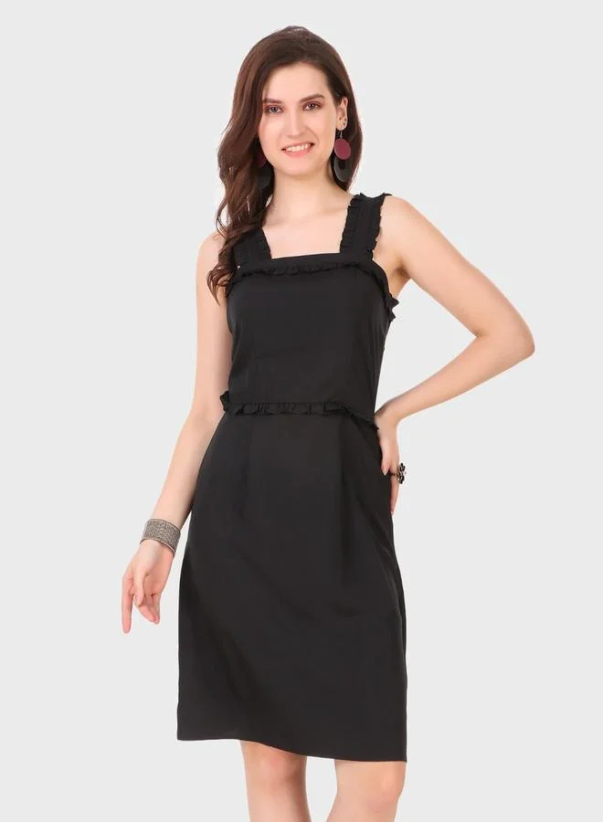 House Of Raeli Black Sleeveless A-Line Knee-Length Dress