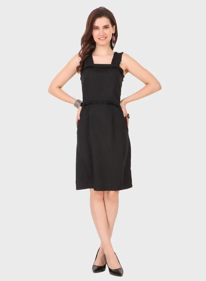 House Of Raeli Black Sleeveless A-Line Knee-Length Dress