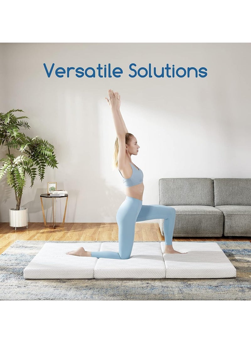 Comfy مرتبة مريحة محمولة قابلة للطي ومبطنة باللون الأبيض مقاس 180 × 90 × 10 سم مع نسيج قطني محبوك - Image 3